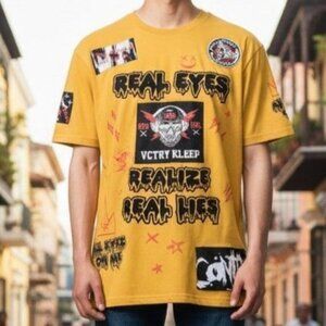 Kleep Mens XL Yellow Short Sleeve Graphic T-Shirt Real Eyes Realize Real Lies St